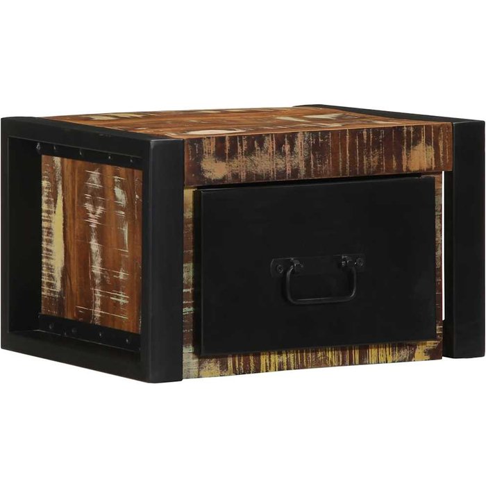 Mesita de noche multicolor de 40x35x25 cm, de madera reciclada.