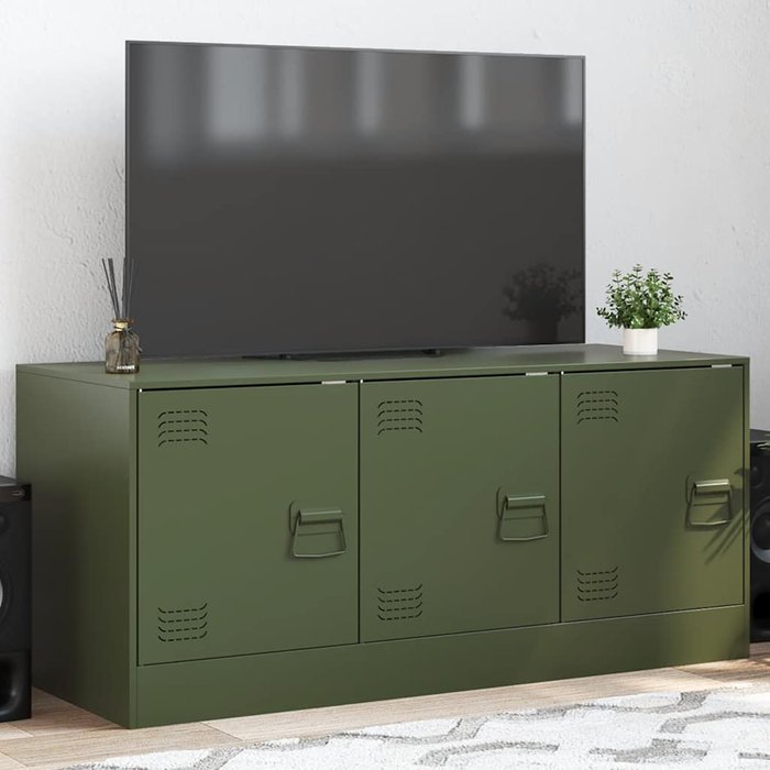 Mueble de tv verde oliva, 99x39x44 cm, acero