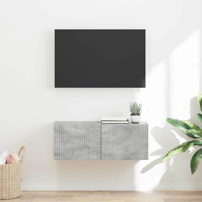 Mueble de tv de pared, acabado hormigón, 60 x 31 x 29,5 cm, madera de ingeniería