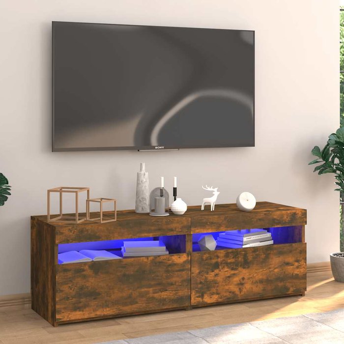 Mueble de tv con luces led, roble ahumado, 120x35x40 cm