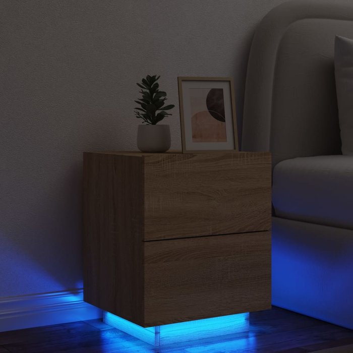 Mesita de noche con luces led madera de ingeniería roble sonoma - comfortxl