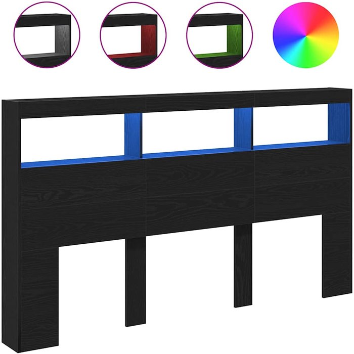 Cabecero de cama con led roble negro 180x17x102 cm cfw5566587