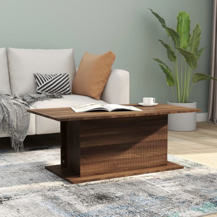 Mesa de centro, roble marrón, 102 x 55,5 x 40 cm, madera de ingeniería.