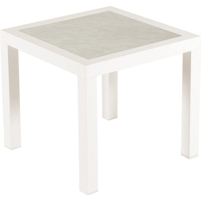 Mesa auxiliar de exterior resistente al agua en aluminio y cristal color crema