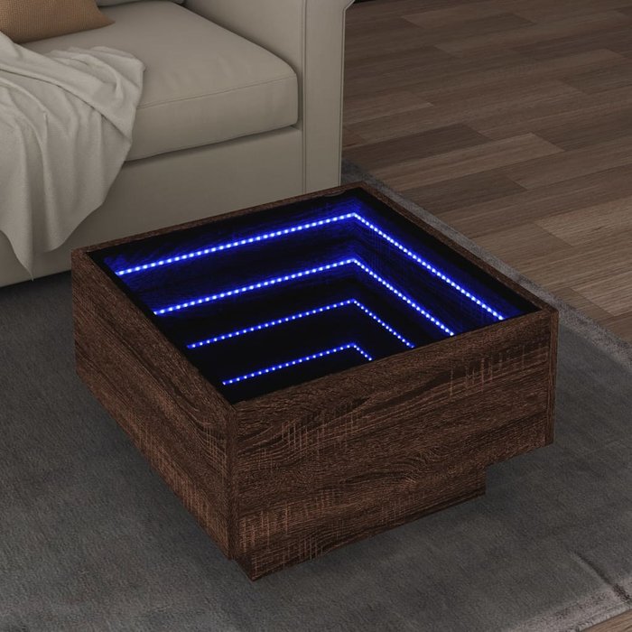Mesa de centro y led madera ingeniería marrón roble 50x50x30 cm