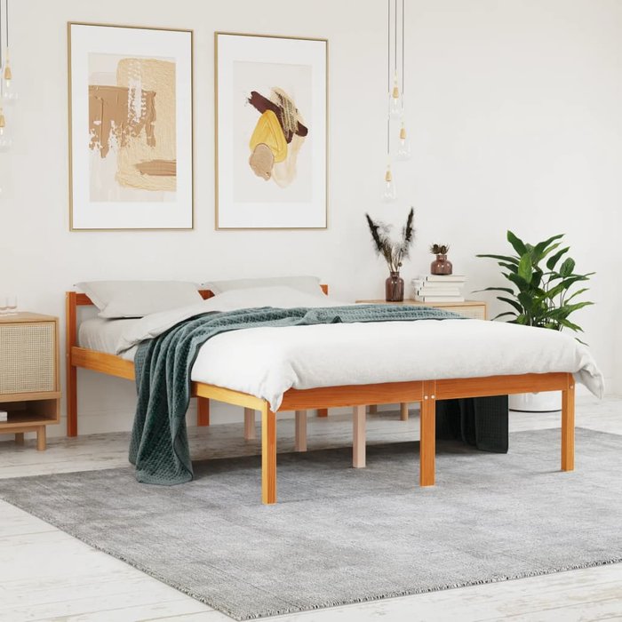 Cama para mayores madera maciza de pino marrón cera 120x200 cm vidaxl