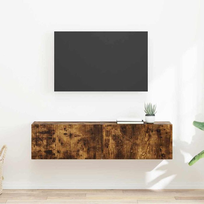 Mueble de tv de pared de 2 piezas, roble ahumado, 60 x 31 x 29,5 cm