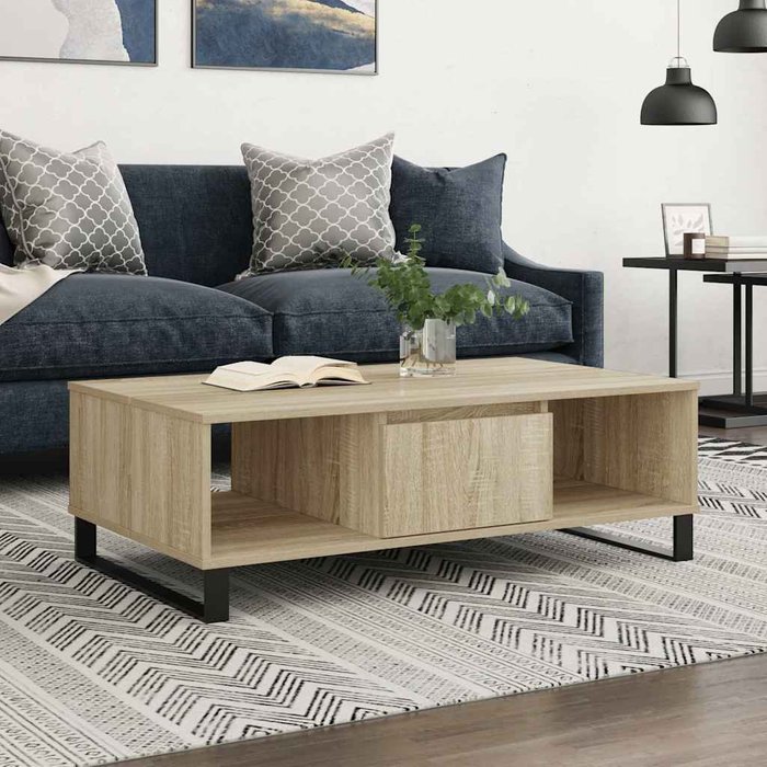 Mesa de centro madera de ingeniería roble sonoma 104x60x35 cm vidaxl