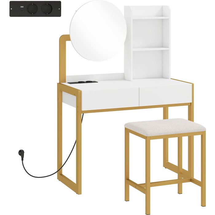 Tocador de maquillaje homcom melamina de madera, metal blanco 80x41.7x130 cm