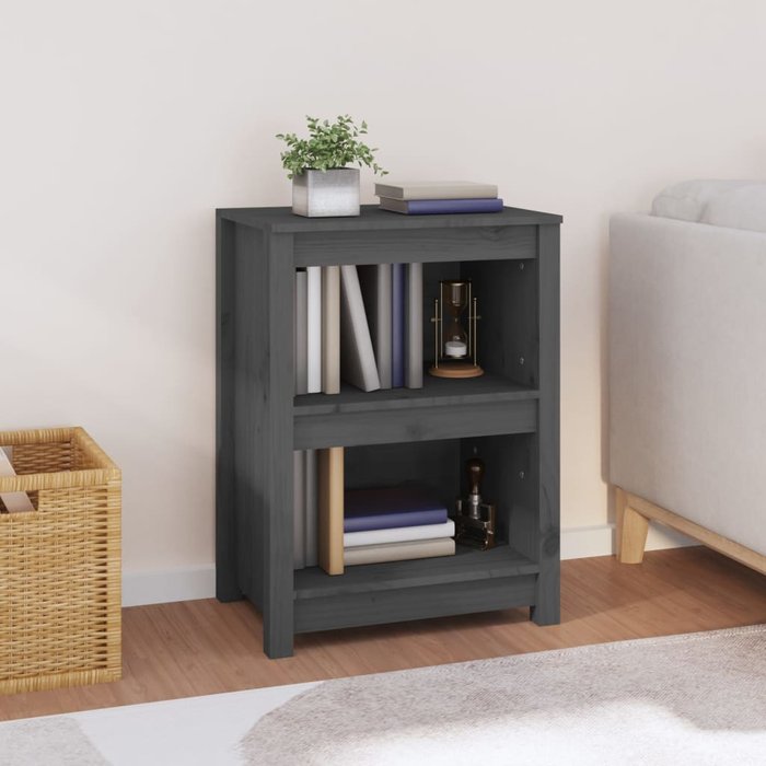 Librería gris de 50x35x68 cm, madera maciza de pino. - pangivo