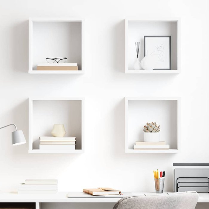 Estantería cúbica de pared blanca de 4 piezas, 30x15x30 cm