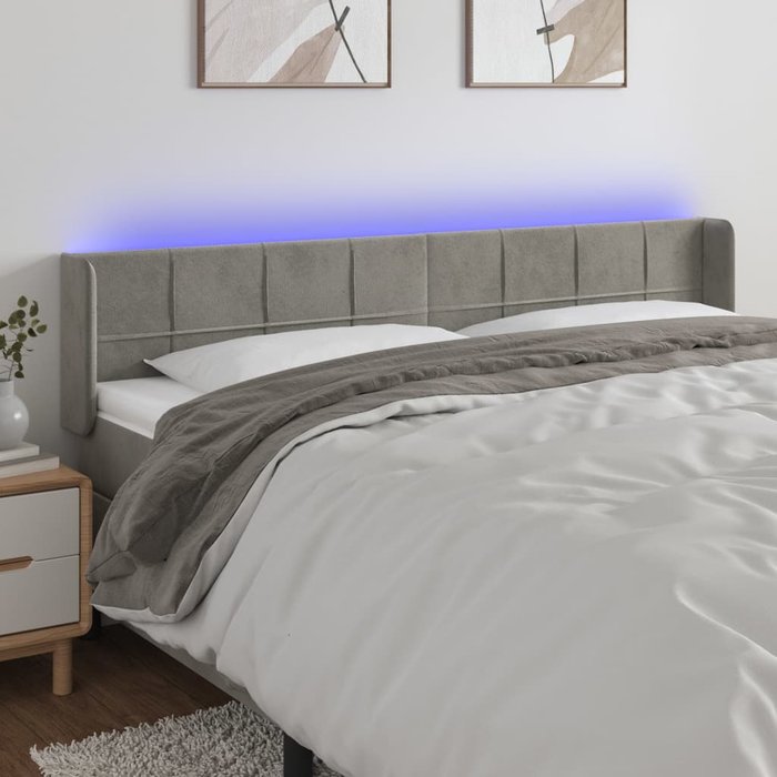Cabecero con led de terciopelo gris claro 163x16x78/88 cm