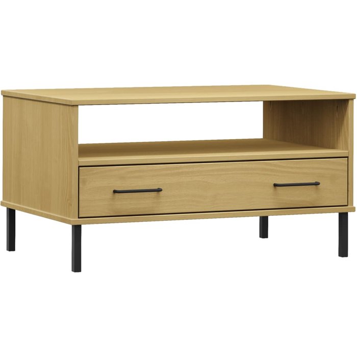 Mesa de centro patas metal oslo madera maciza marrón 85x50x45cm