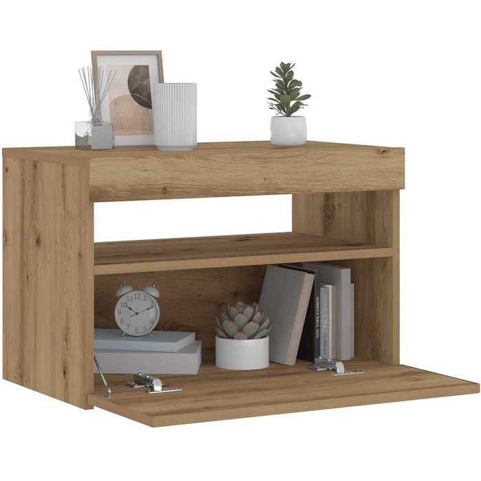 Maison exclusive - mesilla de noche con luces led roble artesanal 60x35x40 cm