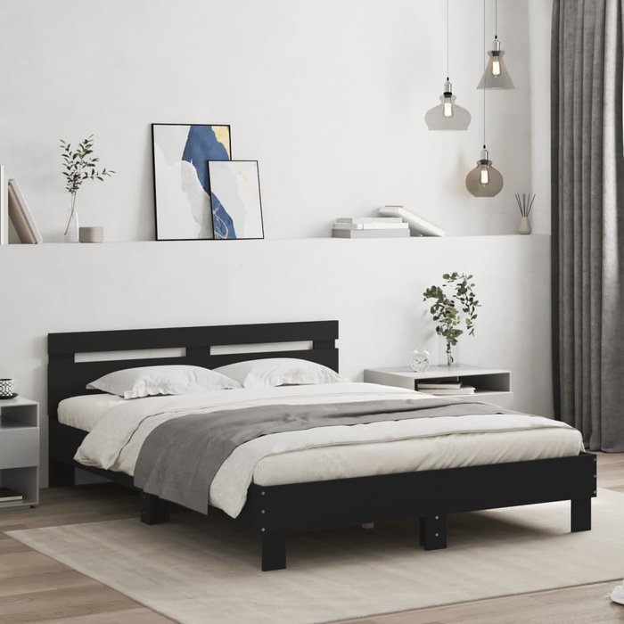 Estructura cama con cabecero madera ingeniería negro 150x200 cm vidaxl