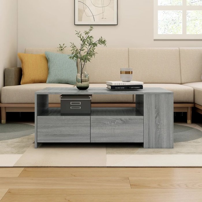 Mesa de centro madera de ingeniería gris sonoma 102x55x42 cm v7331 unico / gris