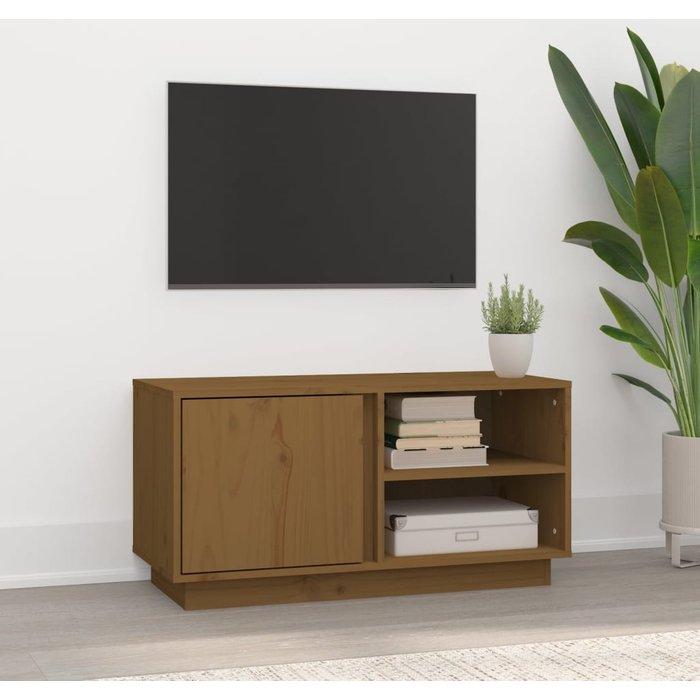 Mueble de tv madera maciza de pino marrón miel 80x35x40,5 cm - comfortxl
