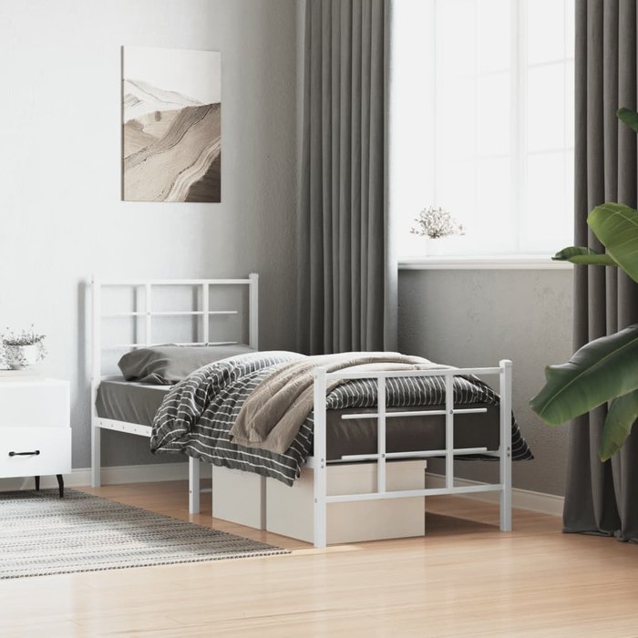 Estructura de cama de metal con cabecero/pie de cama blanco 75x190 cm