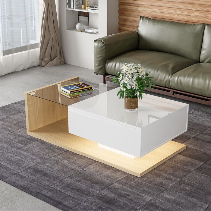 Mesa de centro 105x55x32,5 cm - diseño moderno con led - blanco