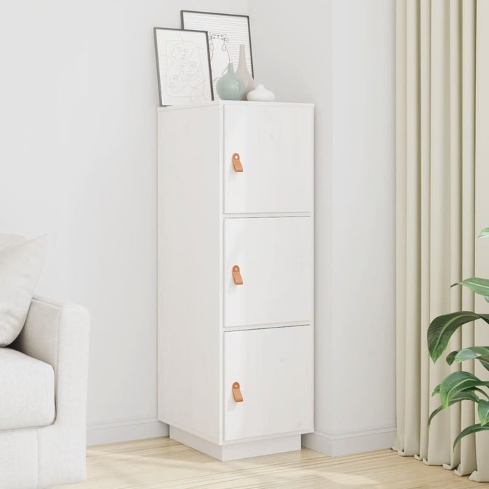 Aparador alto blanco de 34x40x108,5 cm. madera maciza de pino.