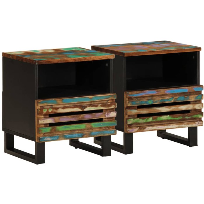 Mesitas de noche, 2 piezas, 40x34x46 cm, madera maciza reciclada.