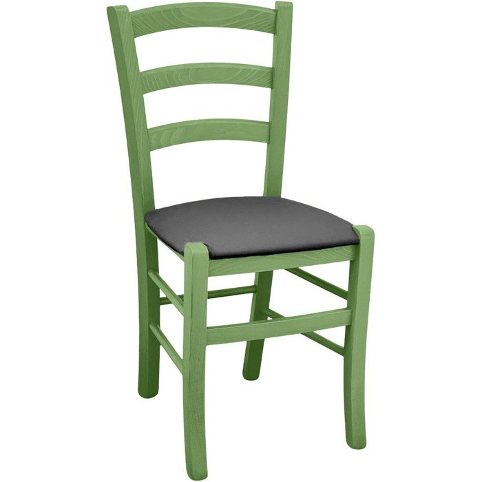 Silla venezia de madera verde con asiento de símil piel gris antracita