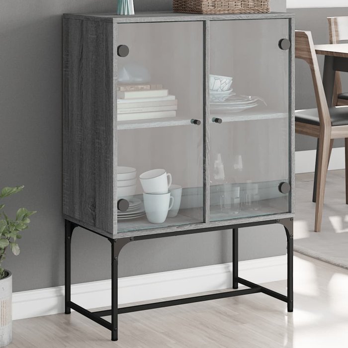 Mueble auxiliar con puertas de cristal gris sonoma 69x37x100 cm