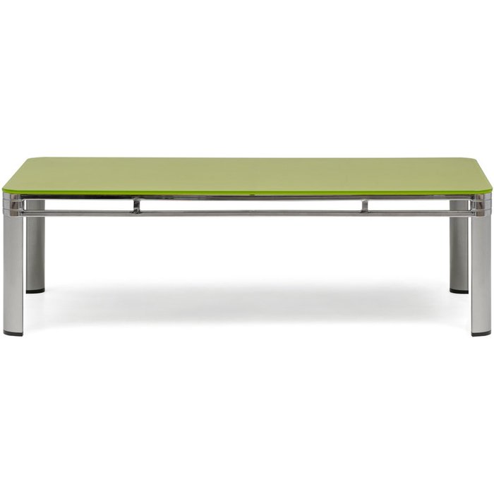 Mesa de centro moderna 130x70x38cm estructura cromada y cristal templado verde