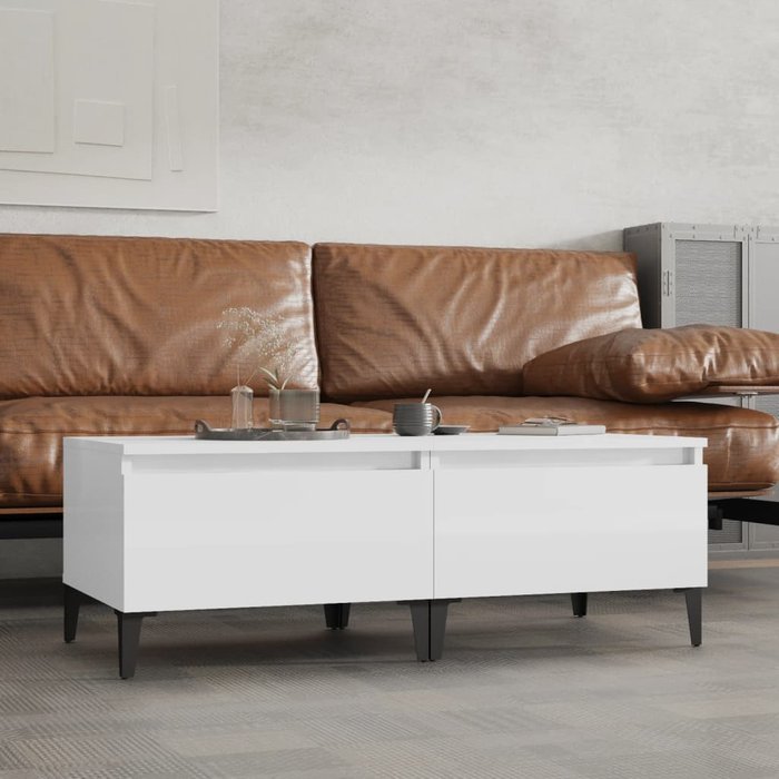 Mesas auxiliares 2uds blanco brillo 50x46x35cm madera contrachapada