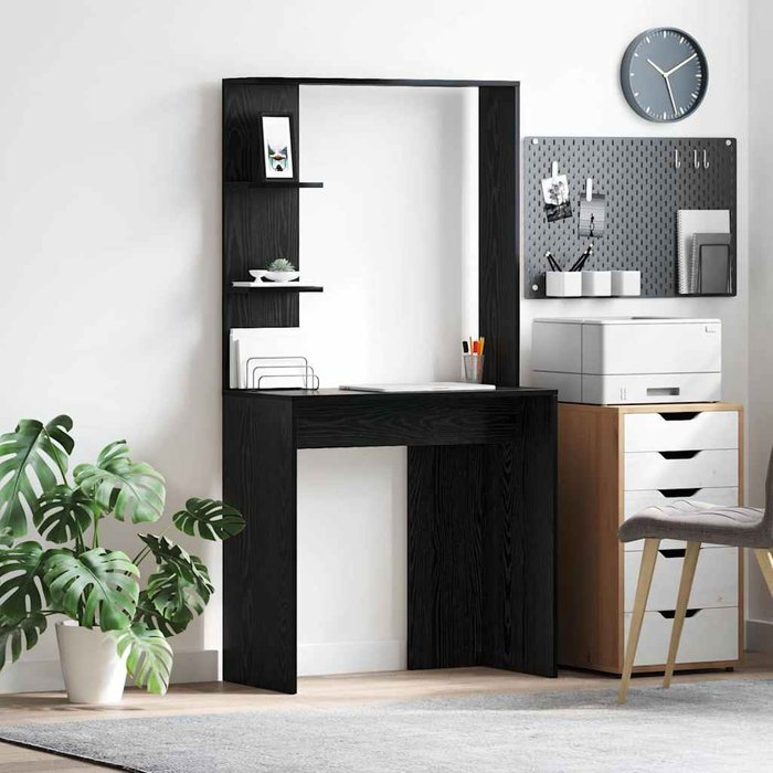 Maison exclusive - escritorio con estante roble negro 78,5 x 37 x 154,5 cm