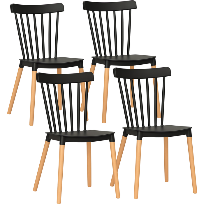 Set 4 sillas estilo nórdico polipropileno patas haya 120kg 48x52x83cm negro