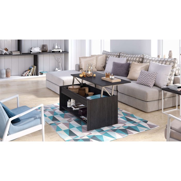 Mesa de centro karel elevable con revistero 100x50x44 roble gris ceniza talesa