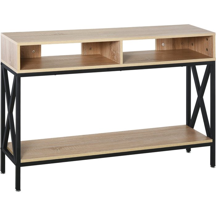 Mesa de consola homcom melamina de madera, metal roble 120x23.5x75 cm