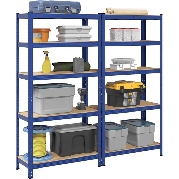 Estanterías de 5 baldas 2 uds madera contrachapada y acero azul vidaxl