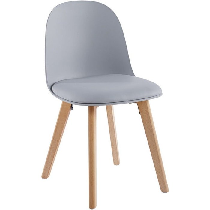 Silla nórdica natural y gris con cojín de asiento símil piel dekan