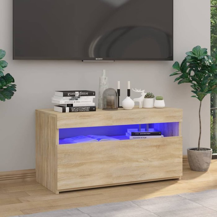 Mueble de tv con luces led, roble sonoma, 75x35x40 cm