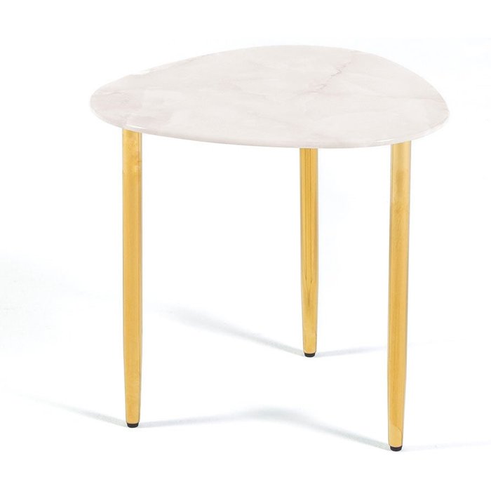 Mesa baja con tablero de vidrio efecto mármol y patas de metal dorado kairo