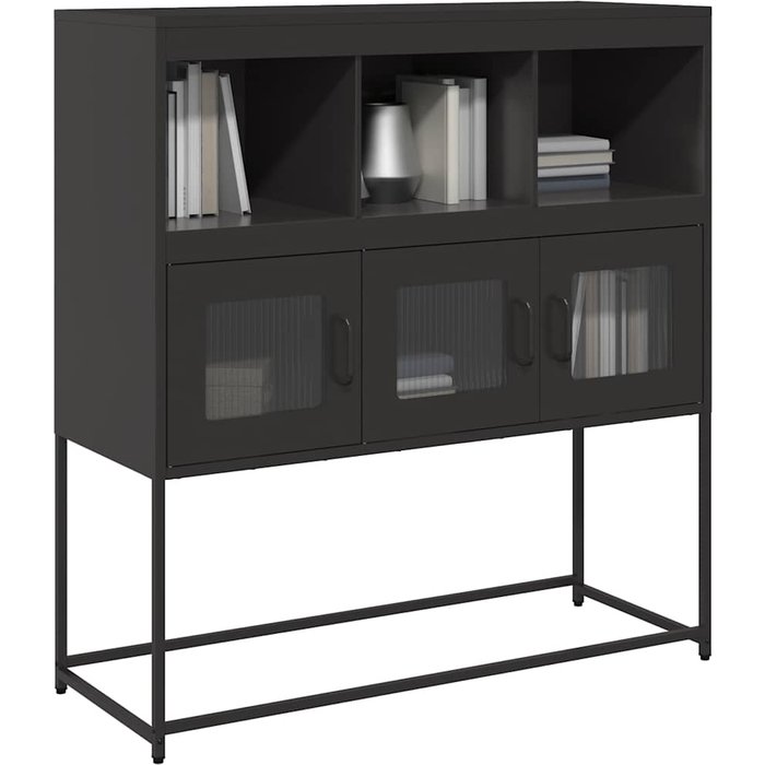 Aparador negro de acero laminado en frío, 100,5 x 39 x 107 cm