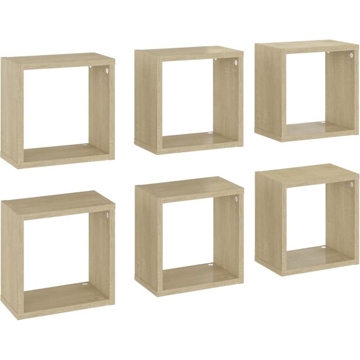 Estantería cúbica de pared de 6 unidades roble sonoma 26x15x26 cm - comfortxl