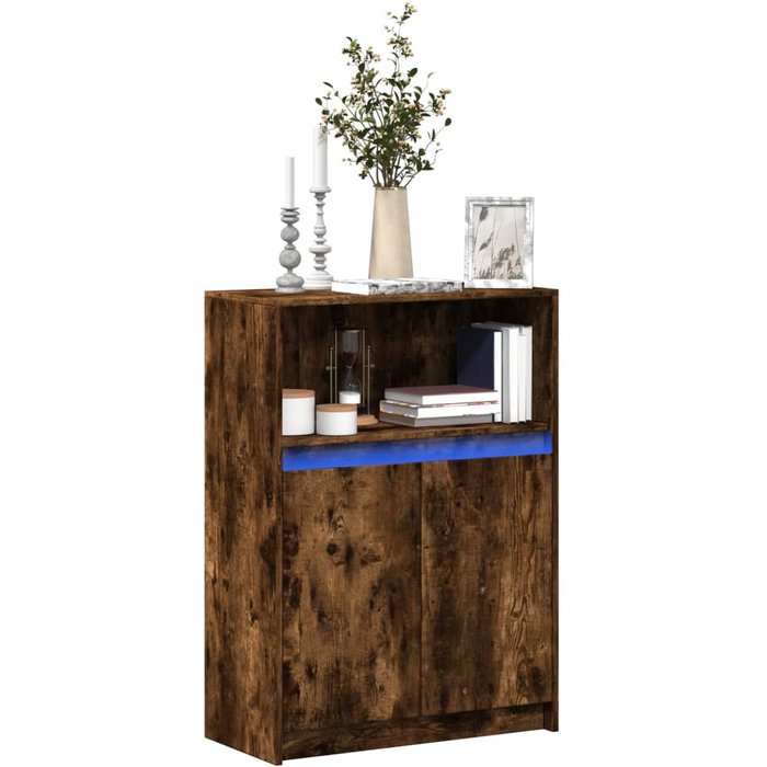 Vidaxl aparador con led madera ingeniería roble ahumado 72x34x100 cm