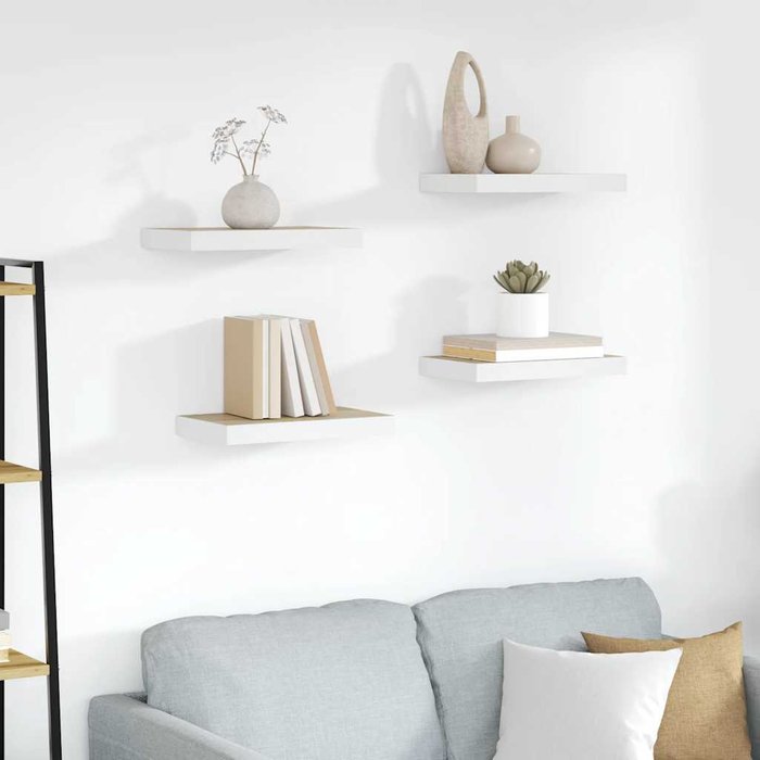 Estantes flotantes, 4 unidades, roble y blanco, 50x23x3,8 cm, mdf