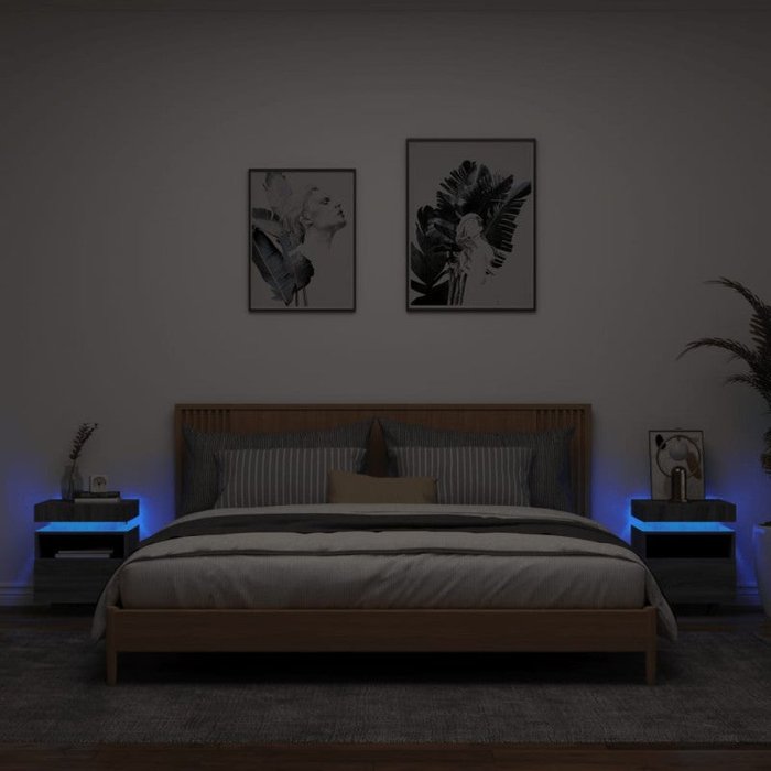 Vidaxl mesitas de noche con luces led 2 uds gris sonoma 40x39x48,5 cm