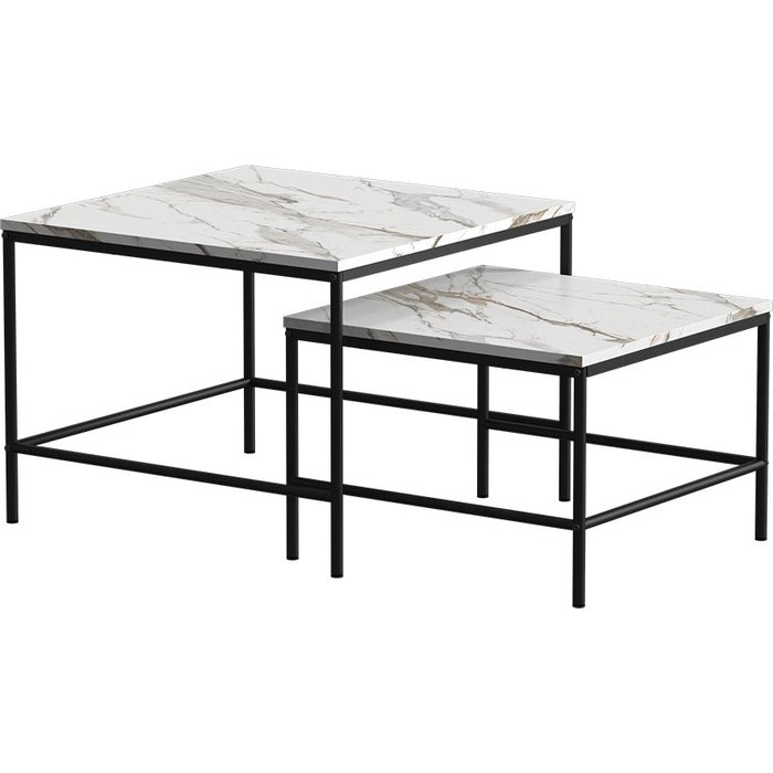 Vicco conjunto de mesas de centro ramio, blanco/negro, 60 x 60 cm 2 partes