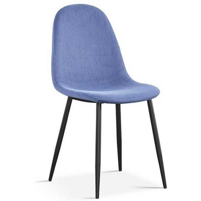 Silla boï – terciopelo azul claro – patas de metal negro – estilo diseño moderno