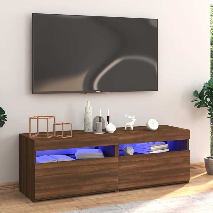 Mueble de tv con luces led marrón roble 120x35x40 cm - comfortxl