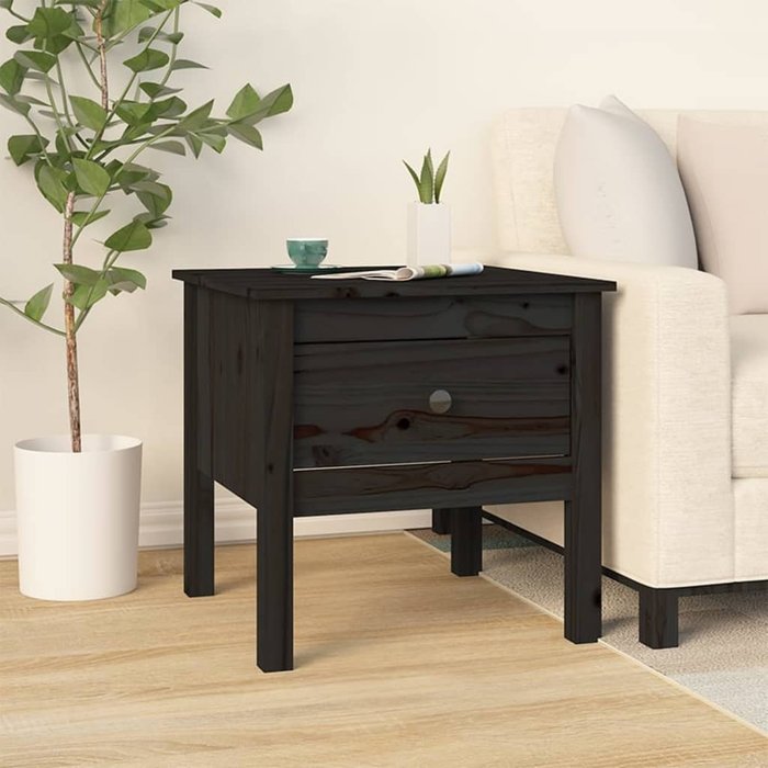 Mesa auxiliar negra 50x50x49 cm madera maciza de pino