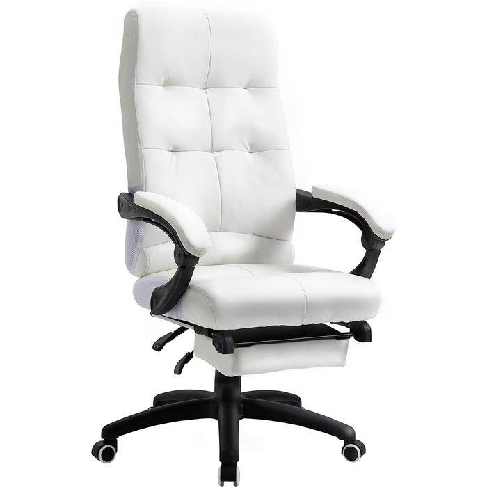 Silla oficina ergonómica reclinable con reposapiés blanca 65x65x118-125cm