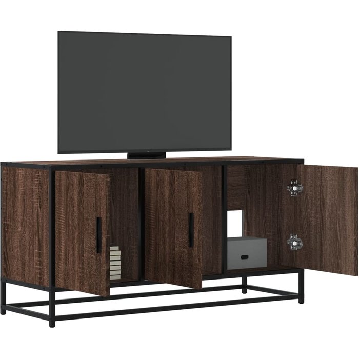 Mueble tv madera ingeniería y metal marrón roble 100x35x50 cm