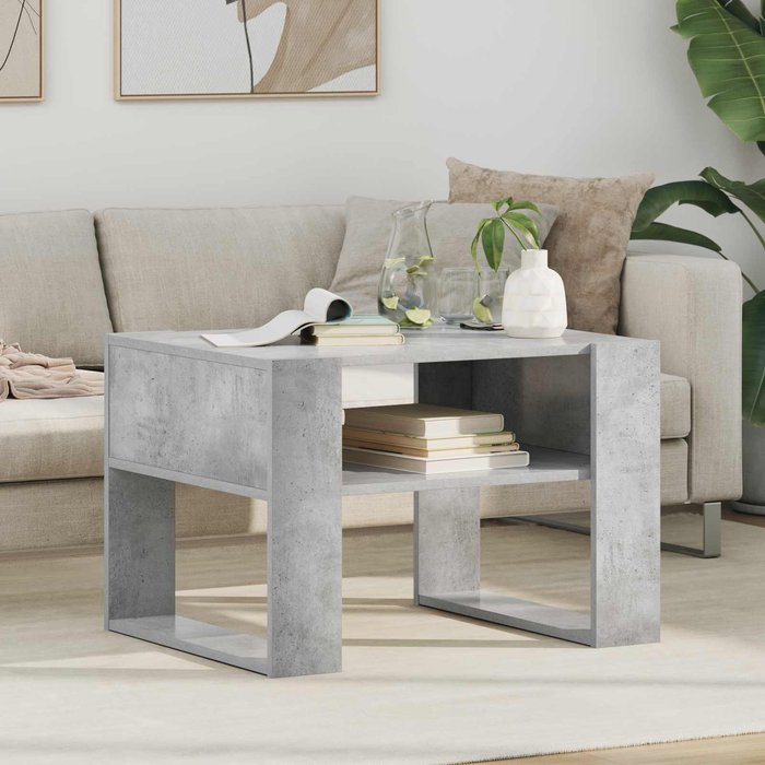 Mesa de centro, gris hormigón, 66 x 53 x 45 cm, madera de ingeniería
