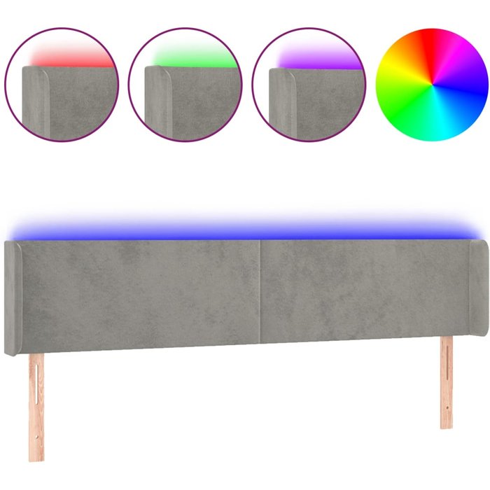Cabecero cama - mueble cabecero con led de terciopelo gris claro 163x16x78/88 cm